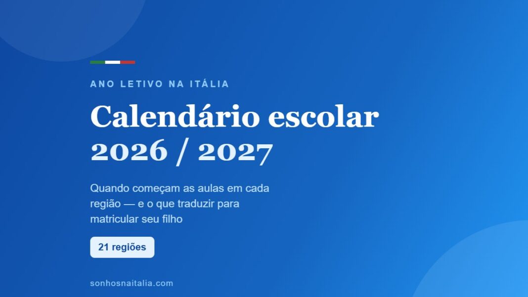 Calendário escolar italiano 2026/2027 com as datas de início das aulas por região